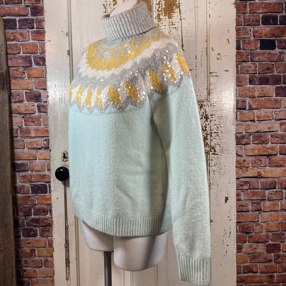 💙NWT! J.Crew Fair Isle Sequins Turtleneck Sweater - Picture 12 of 15